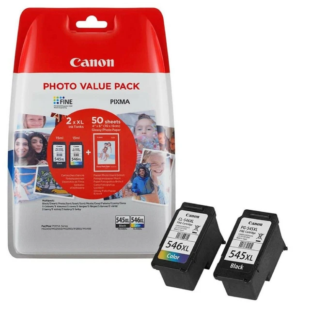 KIT CANON ORIGINALE alta capacità PG545XL + CL546XL + 50 FOGLI CARTA PHOTO 10X15