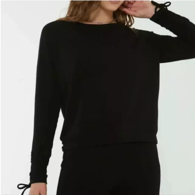 Project Social T Solid Black Long Tie Sleeve Crewneck Pullover Top Size XS NWT