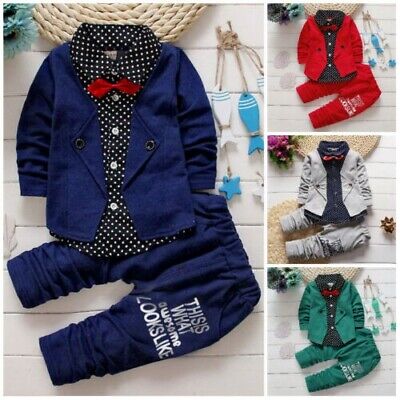 2PCS Kids Baby Clothes Baby Boys Cothes Cotton Top+Pants Suit Outfits Gentleman