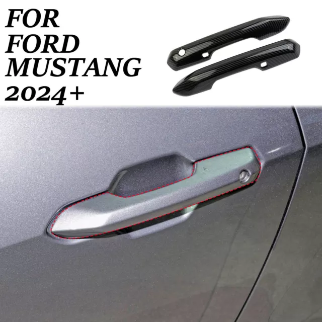 Carbon fiber style exterior side door handles trim cover For Ford Mustang 2024+