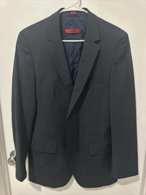 Hugo Boss Men Blazer 40 R Suit Separates Jacket Dark Blue Striped Wool Blend
