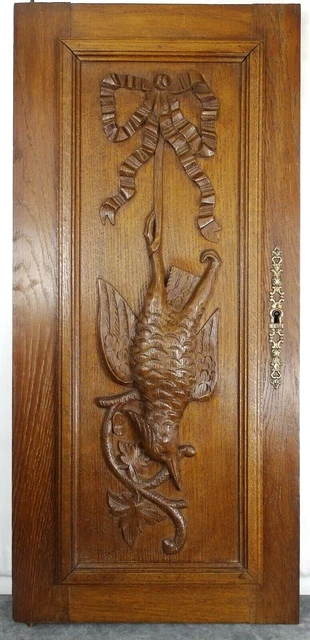 Antique French Hunting Style Carved Panel/Door Solid Oak Wood with  Bird