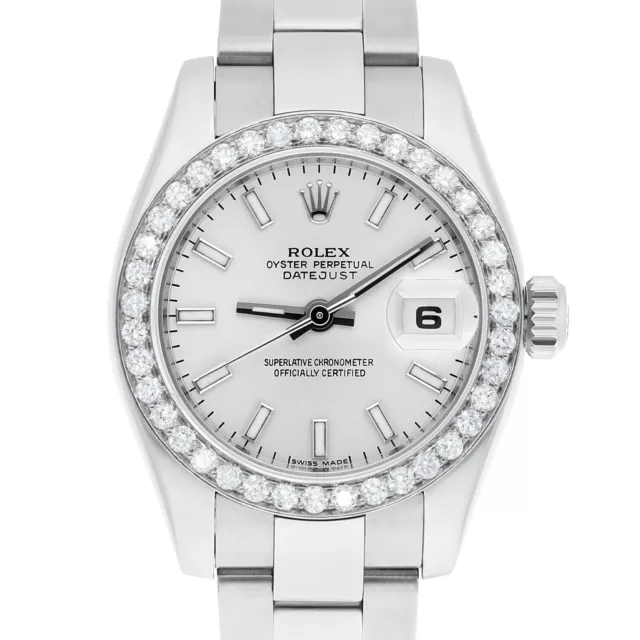 Rolex Datejust 26 mm Silver Index Dial Diamond Bezel Oyster Band Steel Watch