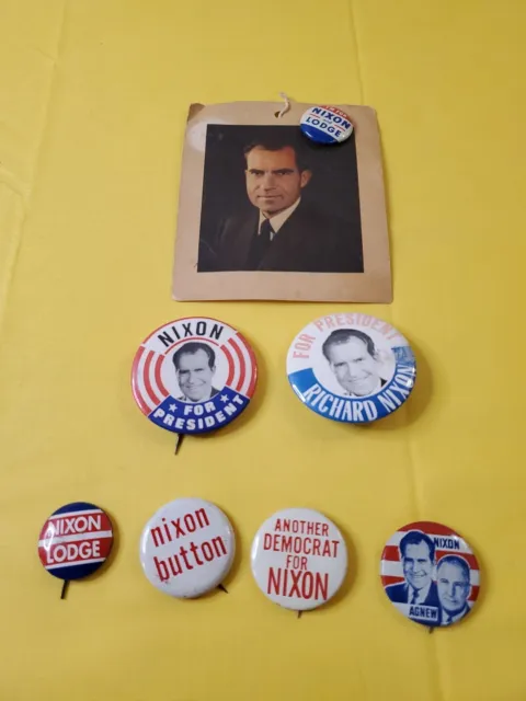 Vintage Presidential Campaign Pinback Buttons Lot Of 7 Richard Nixon