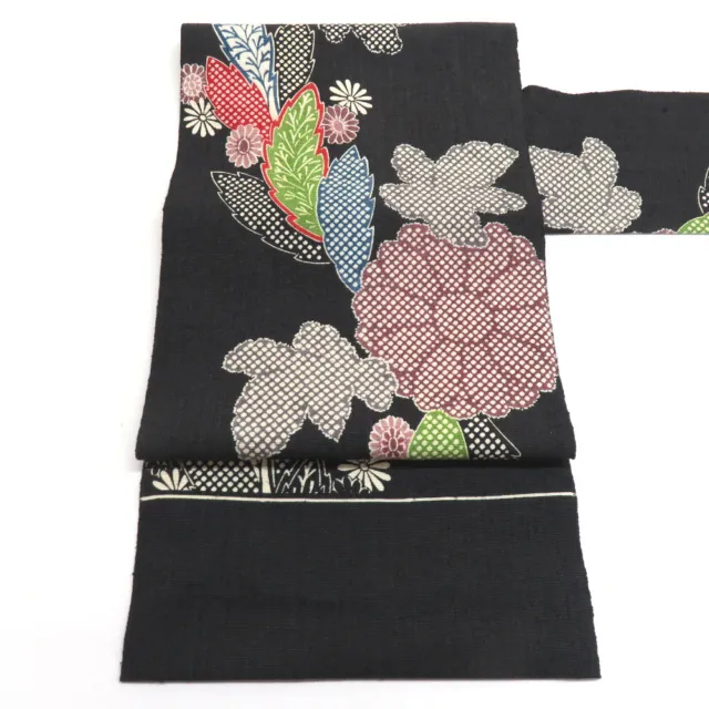 Kimono Nagoya Obi Silk Kichisaburo Kuriyama Stencil dyeing Black Women's