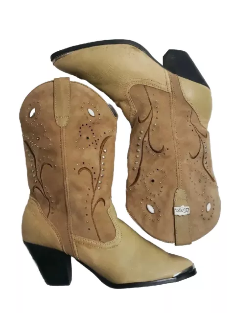 Dingo Cowboy Boots Di 588 Womens Size 8 Chestnut Ava Pigskin Leather Suede EUC