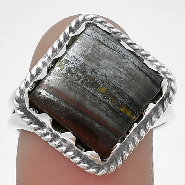 Natural Iron Tiger Eye 925 Sterling Silver Ring s.9 Jewelry