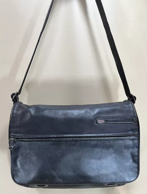 Preowned Tumi Black Leather Expandable Laptop Briefcase Messenger Bag 96174D4