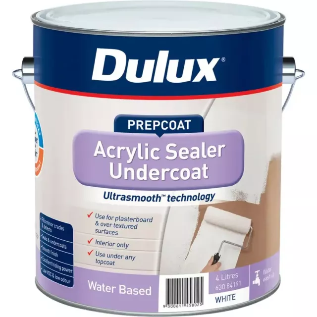 DULUX 1 LITRE  WATER-BASE ACRYLIC -SEALER-UNDERCOAT WHITE colour paint