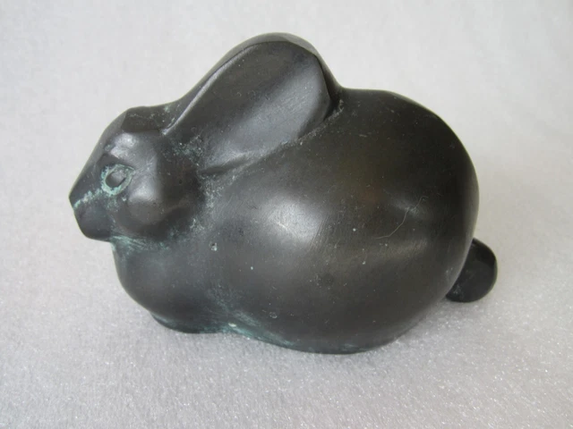 Beautiful Antique Meiji Japanese Heavy Cast Bronze Rabbit Sculpture 5”