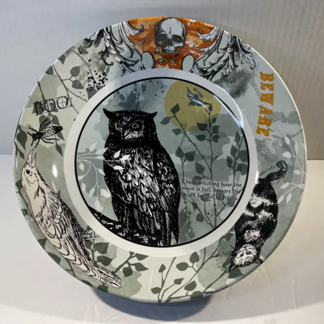 222 FIFTH Forest HALLOWEEN BLACK OWL  "Bewitching Hour" Cerami Serving Bowl 10”