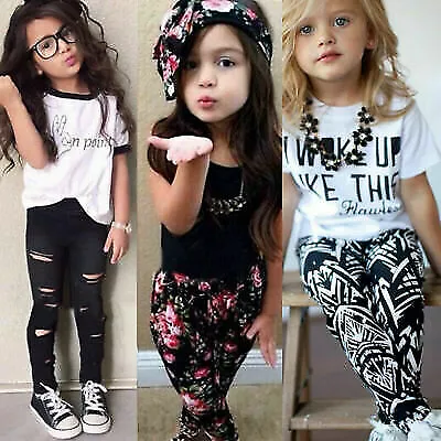 Toddler Kids Baby Girls Clothes Tops T-shirts Leggings Casual Outfits Set Suit