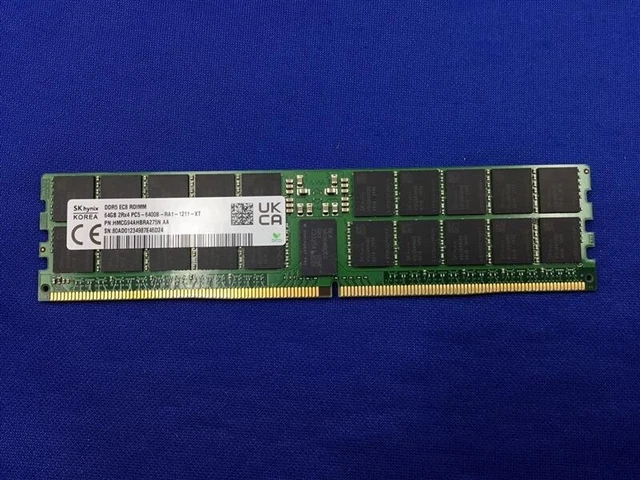 Barrette Mémoire Hynix 64GB DDR5 RDIMM PC5-6400B - Modèle HMCG94AHBRA480N - Occasion Testée Fonctionnelle