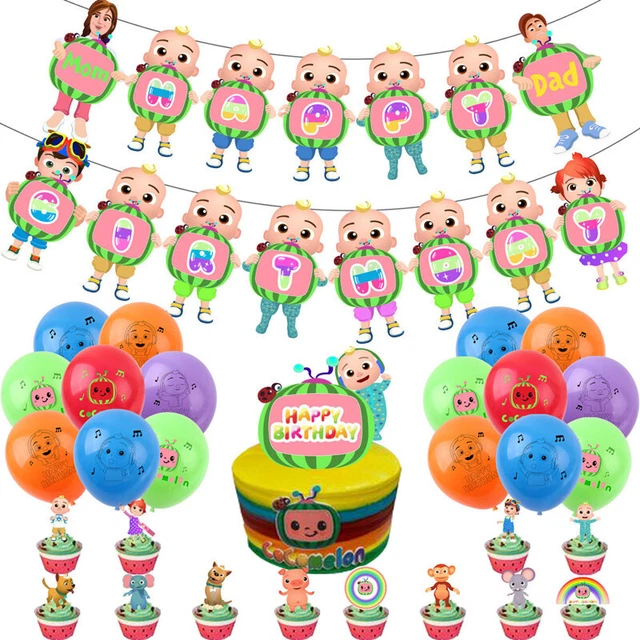 COCOMELON THEME COLOR Balloon Happy Birthday Banner Cake Topper Decor ...