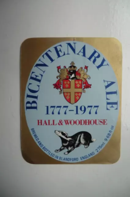 Hall & Woodhouse Blandford Bicentenary Ale 1777-1977 Brewery Beer Bottle Label