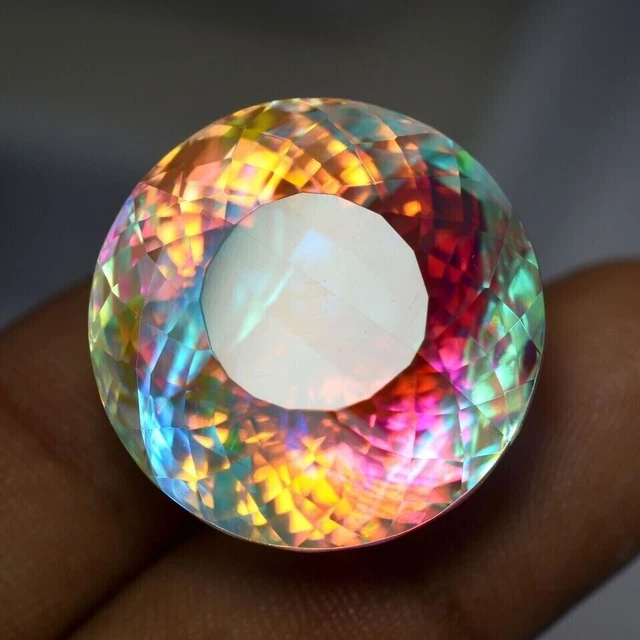 Topaze Mystique Naturelle Certifiée - Couleur Arc-en-Ciel - 80 Carats - Coupe Ronde Excellente - Inde