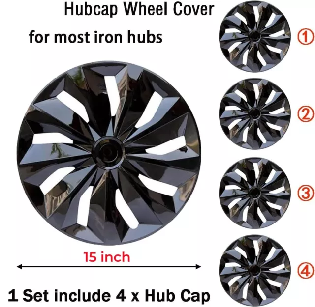 4PC Black Wheel Hub Covers fit R15 Rim, 15" Tire Hub Caps for Elantra Mitsubishi