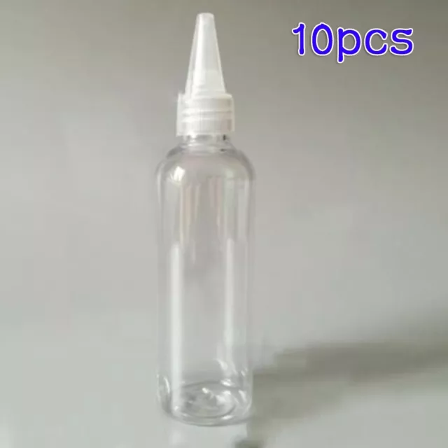 10 Pack of 100ml Clear PET Plastic Bottles with Leak Proof Nozzle Tops