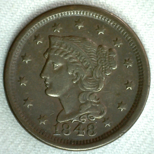 1848 Braided Hair US Large Cent Coin 1c US Coin XF Extra Fine Circulated Penny