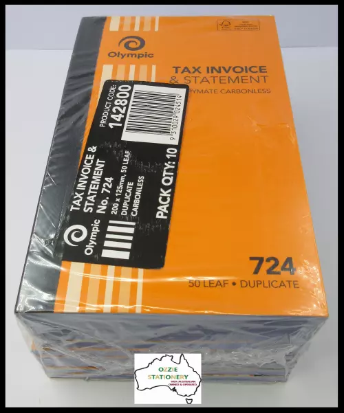 NEW 10 x Olympic Tax Invoice & Statement Book 724 Carbonless 50 Leaf Duplicate