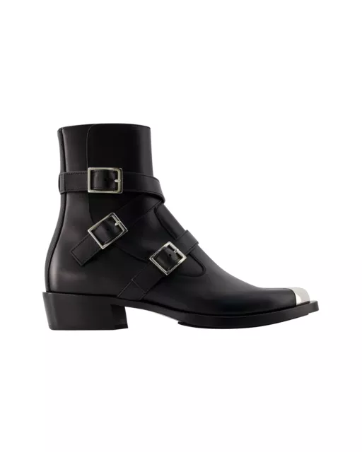 ALEXANDER MCQUEEN MEN'S Punk Ankle Boots - Leather - Black/Silver In ...