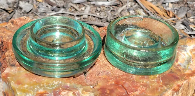 Old Unusual Sage Green Two-Piece Battery Rest Glass Insulator