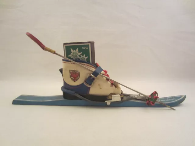 Ski Schuh Souvenir Innsbruck Tirol Wappen Streichholz Schachtel Halter Vintage