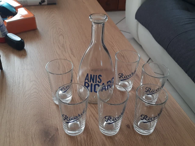 Top + Ensemble Service Ricard Vintage Des Annees 50 , 1 Carafe Et 6 Verres
