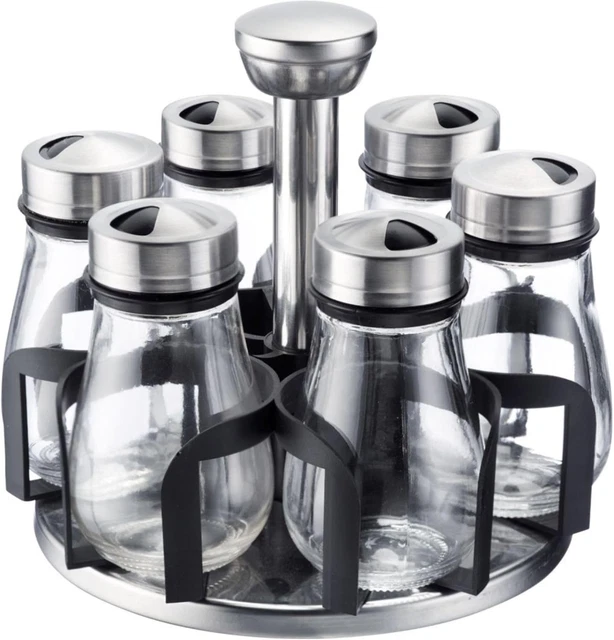 Set De 5 Pots à épices En Céramique Bombés Vietri - Décor Austria, 8 Cm, Beige, Fabriqué En Italie