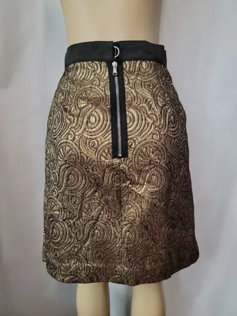 3.1 Phillip Lim Skirt Gold Metallic Jacquard Size 6 Pleated Front A-Line #CB1