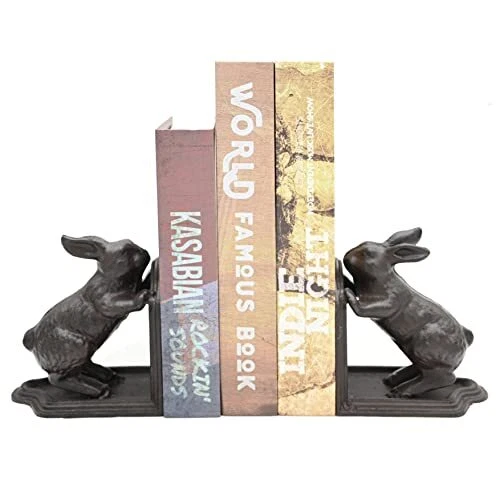 Rabbit Decorative Bookend, Heavy Duty Cast Iron, Vintage Shelf Decor, Antique...