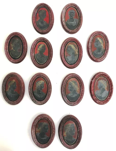 Set of Twelve Grand Tour Sgraffito Portraits of Roman Emperors, Circa 1820