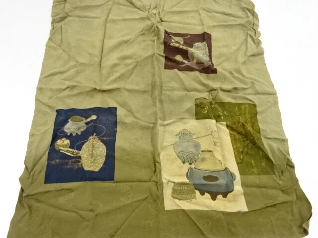 6609453: Japanese Kimono / Antique Furoshiki / Mon Kinsha / Tea Utensils Patten