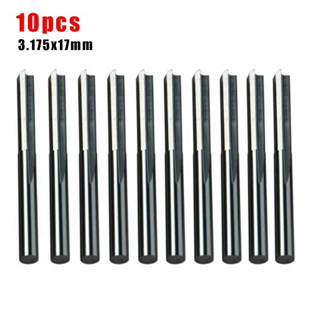 10pc Fin Moulin 0.3cm Tige 2 Flûtes Droit Pointes Fraisage Coupeur CNC Embout