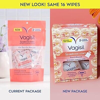 2 mini toallitas limpiadoras femeninas Vagisil aromas aromáticos sobre la marcha, pH equilibrado