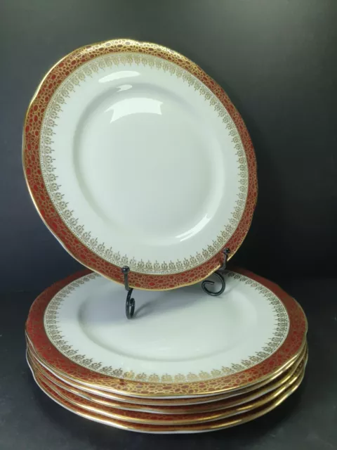 6x Beautiful Burgundy Duchess Bone China Dinner Plates 9 1/2" Winchester Pattern