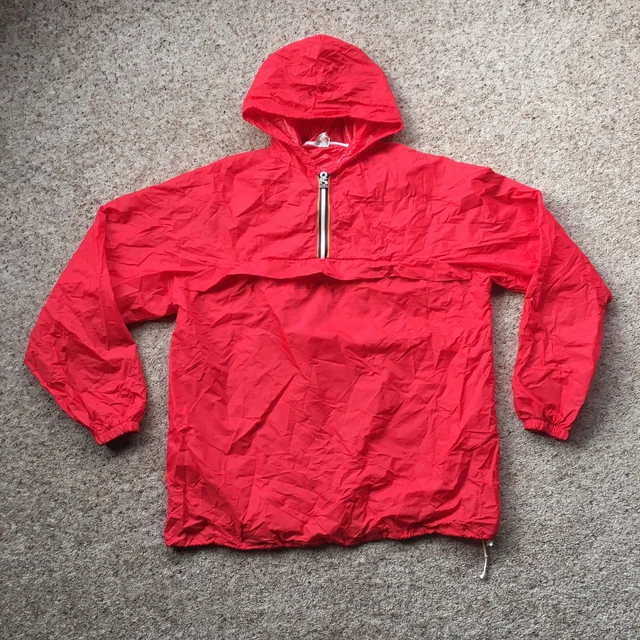 VINTAGE K-WAY CAGOULE Jacket Nylon Medium Red Rain Coat Mens