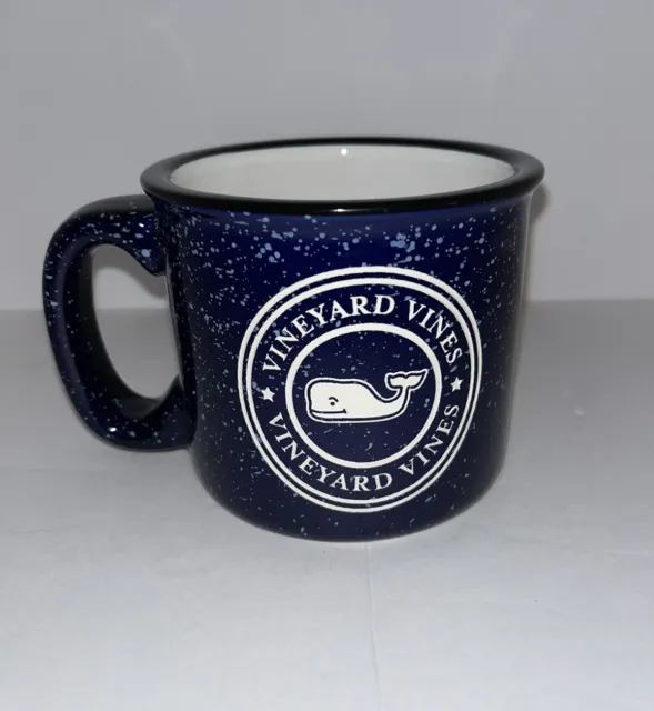 Vineyard Vines Mug Blue Large Ceramic Whale Logo Coffee Tea Speckled Carved Gift