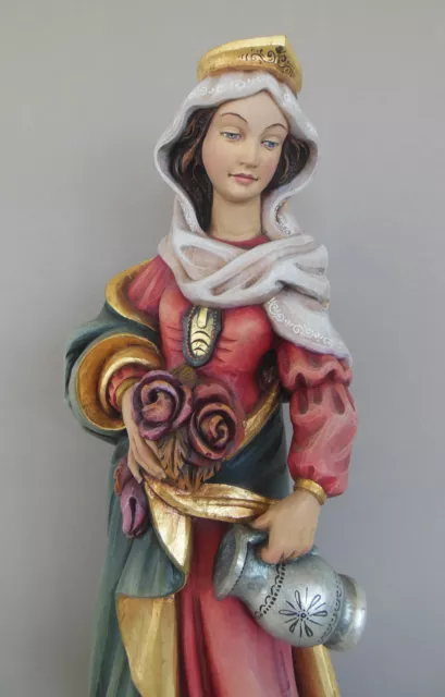 Heilige Elisabeth mit Rosen 57 cm hoch Holz geschnitzt Handbemalt Holzfigur 2