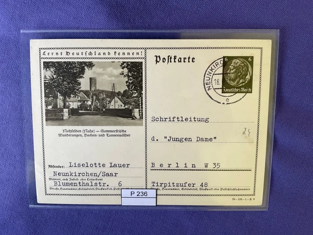 DR 1933-45, Ganzsache, P236, DV: 38-105-1-B9, Nohfelden