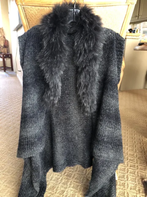 Elie Tahari Women's Stassi Fur Trim -Sleeveless Sweater Heather Grey Size: Small