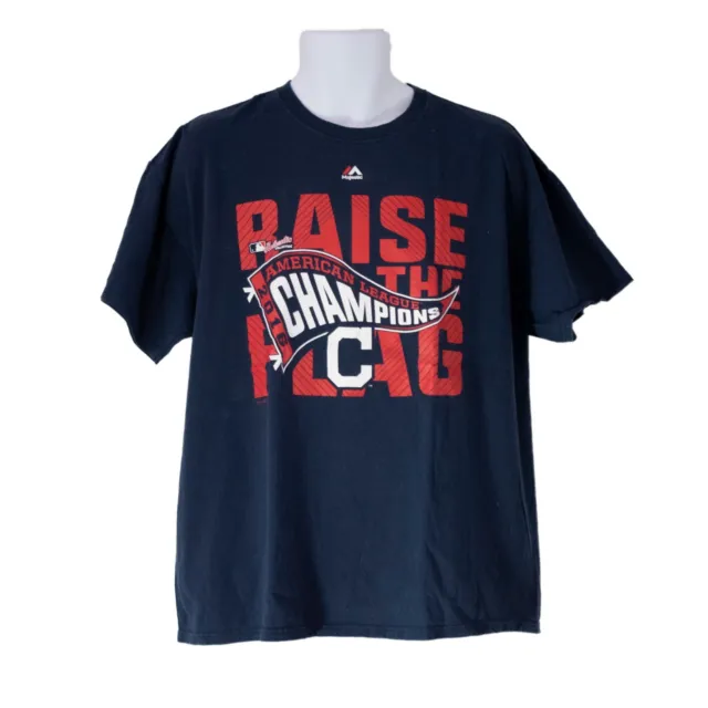 Mens Majestic Cleveland Indians Raise The Flag Navy T-Shirt Size XL