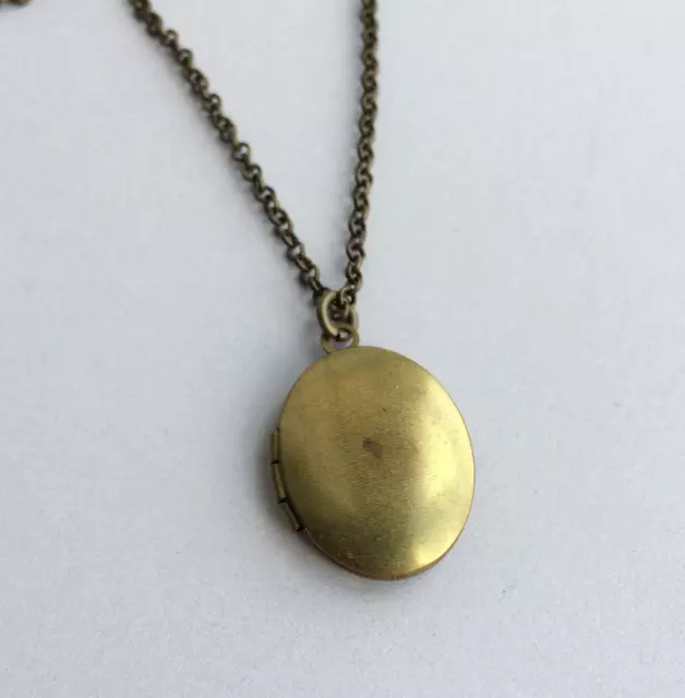 Small Vintage Oval Locket Necklace - Raw Brass Charm - Photo Pendant and Chain
