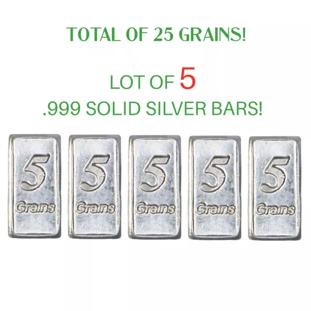 5 Pure Solid .999 Silver Bars Bullion Precious Metals 1+ Grams