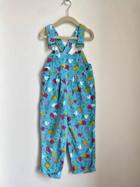 Vintage 4T Blue Corduroy Elephant Puzzle Piece Overalls Hush Puppies EUC