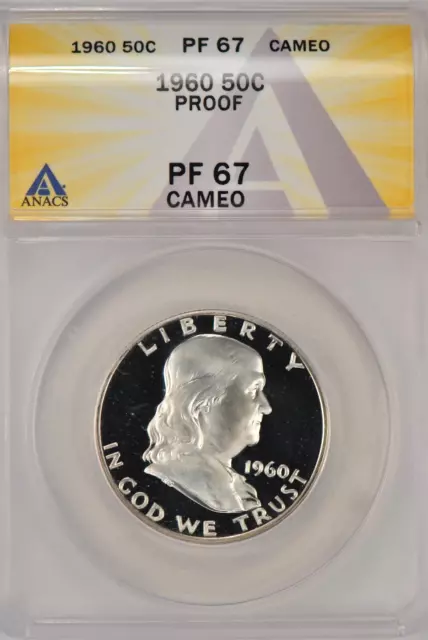 1960 Franklin Half Dollar Proof ANACS PF 67 CAMEO  PR67CAM DCAM Obverse 50C Coin