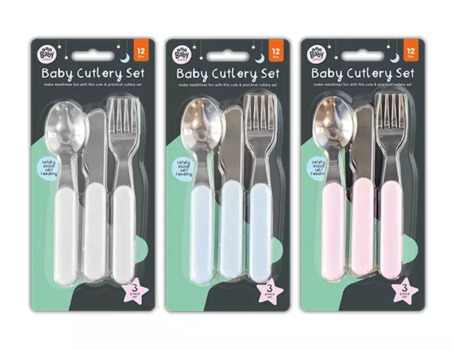 3Pc BABY Toddler CUTLERY SET FORK SPOON STAINLESS STEEL KIDS CHILDREN FEEDING