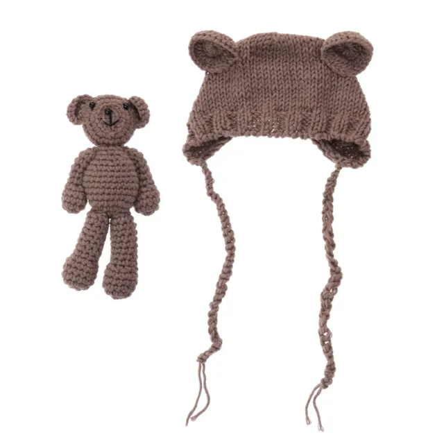 Newborn Photography Props Knitted Hat Boys Girls Photo Shoot with Crochet Toy