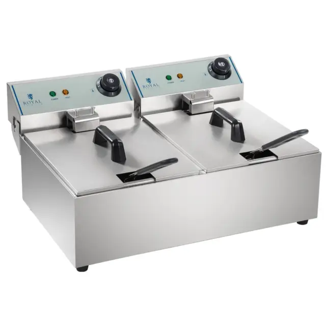 Friteuse Elektrisch Fritteuse Fritöse Edelstahl 2x3200 Watt 2x10L Fettbackgerät