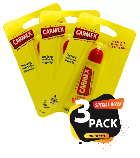 Carmex Classic Moisturising Lip Balm Tube 10g  - Pack of 3